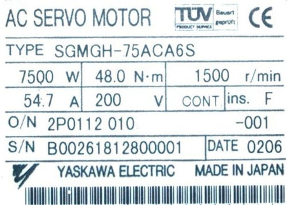 Sgmgh-75ACA6S Industriële de Servomotoraandrijving Yaskawa 54.7A 1500RMP 200V van Gelijkstroom
