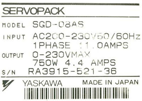 Van de de Aandrijvingsinput 1phase 11.0AMPS van sgde-08AS Yaskawa het Elektrische Servo Industriële Servopak
