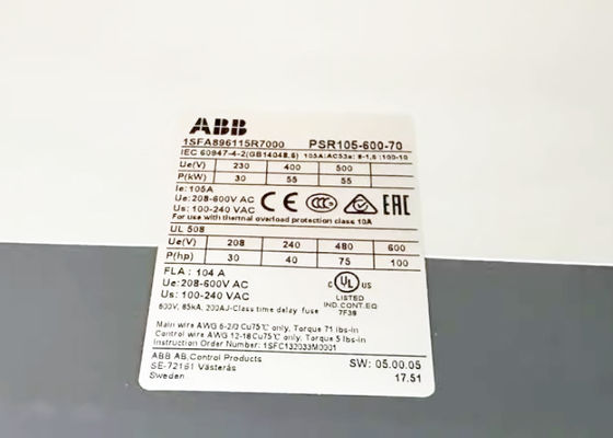 PSR105-600-70 1SFA896115R7000 PSR Softstarter 105A 208-600VAC Nieuw