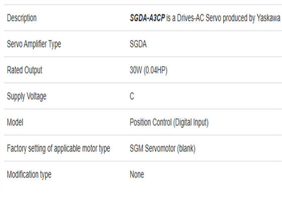 SGDA-A3CP Servo Drives Yaskawa 0.03kw Power Brand New Originele