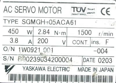 Yaskawa SGMGH-05ACA61 gloednieuwe industriële servomotor originele