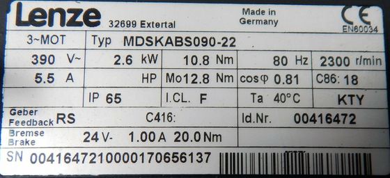 LENZE MDFKABS090-22 Elektromotor Algemeen Doel Nominaal vermogen 15KW