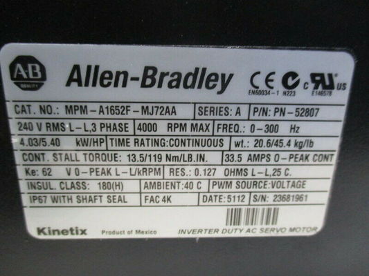Alleen-Bradley MPM-A1652F-MJ72AA MPM-serie MPM 240V AC roterende servomotor