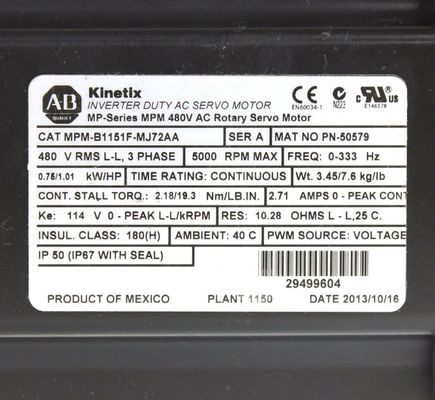 Allen-Bradley MPM-B1151F-MJ72AA MPM-serie MPM 480V AC roterende servomotor