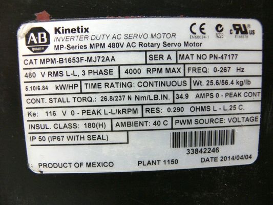 Alleen-Bradley MPM-B1653F-MJ72AA MPM-serie MPM 480V AC roterende servomotor