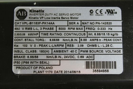 Allen-Bradley VPL-B1153F-PK14AA Kinetix VP Servomotor met lage traagheid