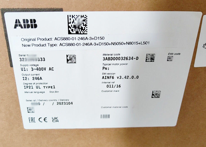 ACS880-01-246A-3+D150+L501+N5050 het Lage Voltageac van de frequentieomschakelaar ACS880 Aandrijving 132KW