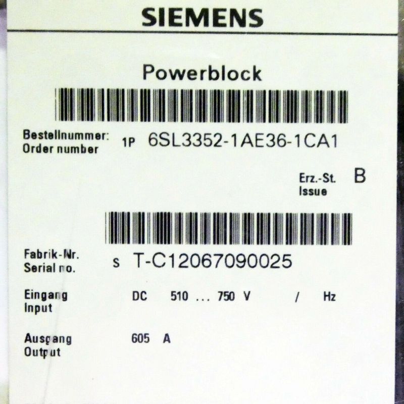 Siemens 6SL3352-1AE38-4CA1 510-750 VDC BAR van de 840 de AMPÈRE GEVERNISTE ASSEMBLAGEleider