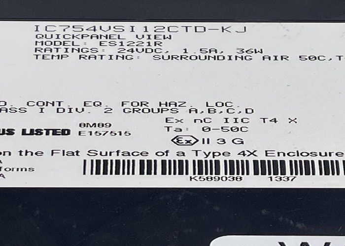 GE IC754VSI12CTD-KJ een Intermediate 12-inch Color TFT Touch QuickPanel Display vervaardigd