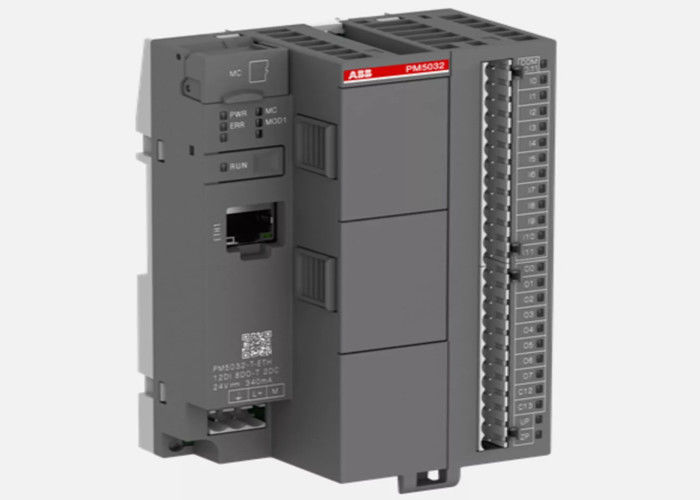 ABB PM5032-T-ETH processor module. Geheugen 2MB. 12 DI 24VDC. 8 DO 24VDC 0.5A. 2 DC 24VDC.