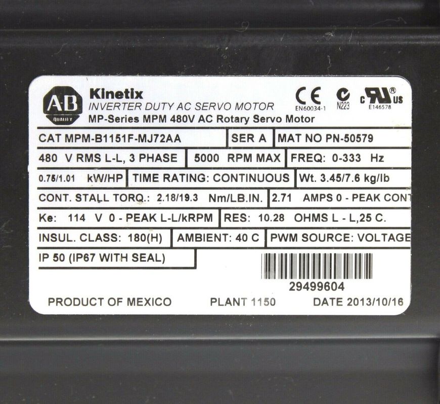 Allen-Bradley MPM-B1151F-MJ72AA MPM-serie MPM 480V AC roterende servomotor